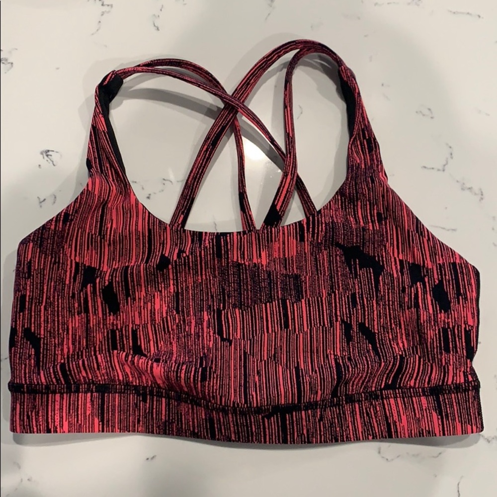 Pink/coral black lululemon sports bra, size 4.